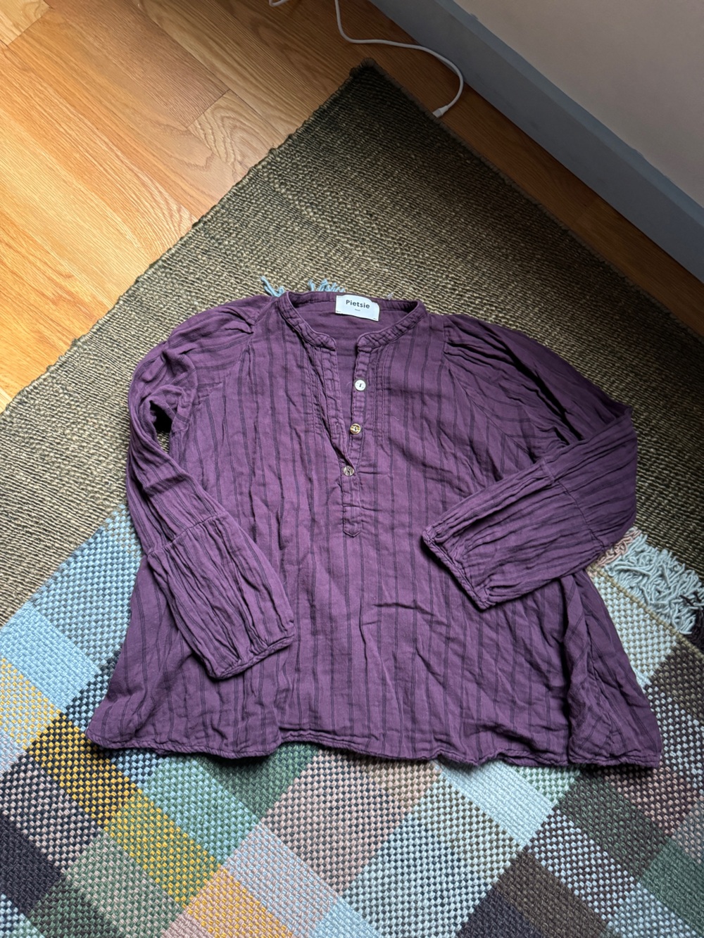 Pietsie Purple Striped Peasant Blouse Sz S